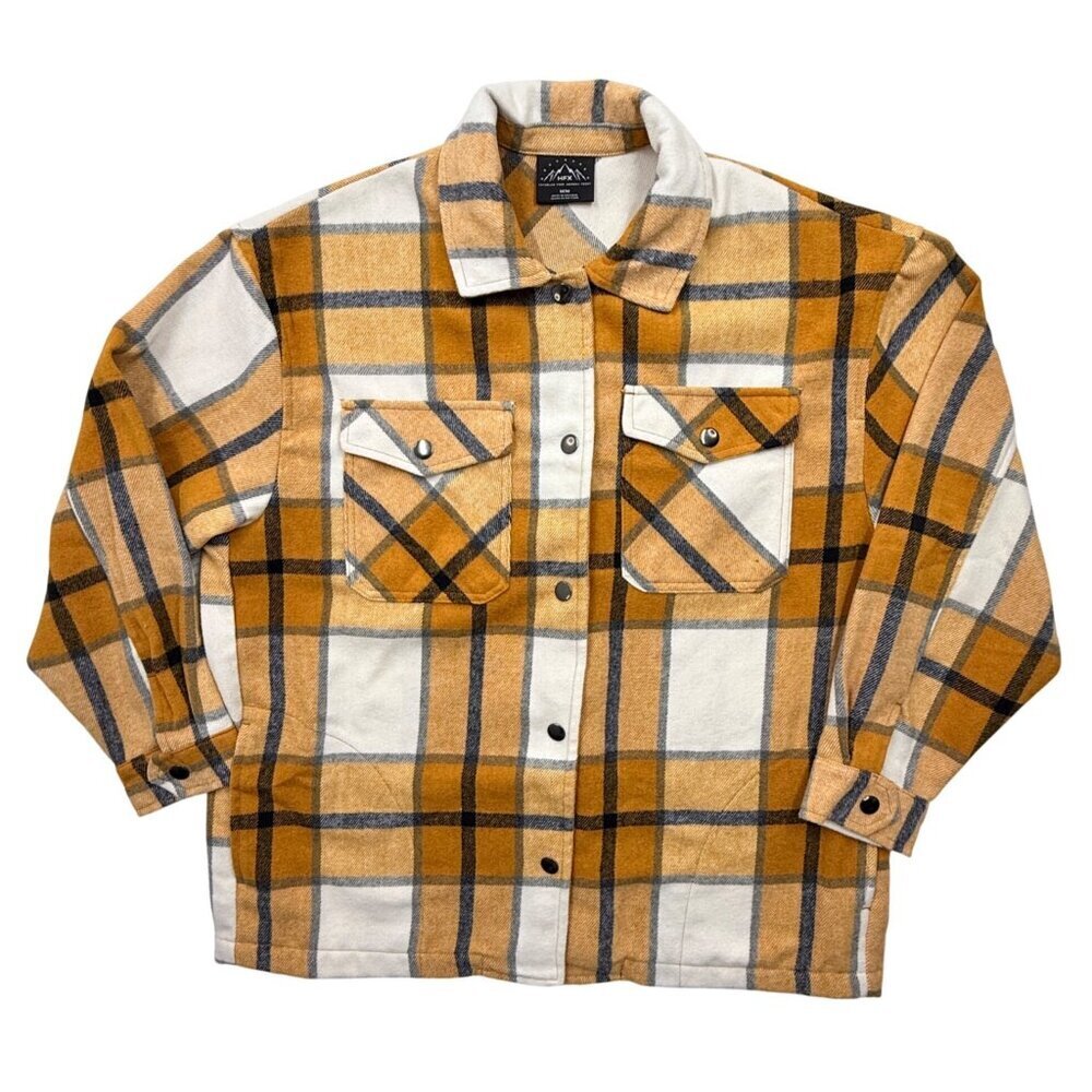 HFX Snap Front Orange Plaid‎ Flannel Shacket Wool Blend Cabincore Outdoor Size M